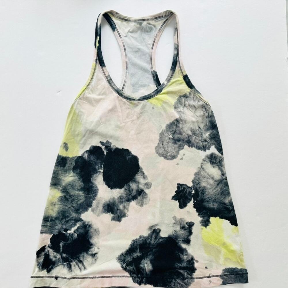 Lululemon Cotton Racerback Tank Top Size 12 Citron Tinted Watercolor *OG Lulu*